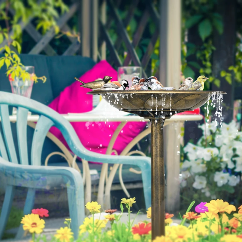 Outsunny Bain d'oiseaux Abreuvoir, mangeoire pour Oiseaux jardinière 2 en 1 dim. Ø 50 x 72H cm polypropylène Bronze Antique