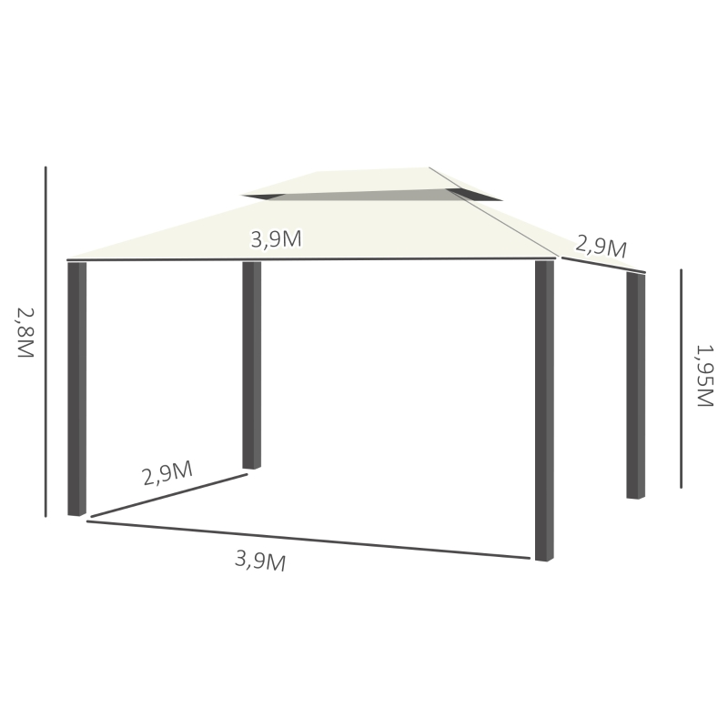 Outsunny Pérgola de Jardim 4x3m Gazebo com Teto Duplo Estrutura de Alumínio UPF50+ para Exterior Branco Creme