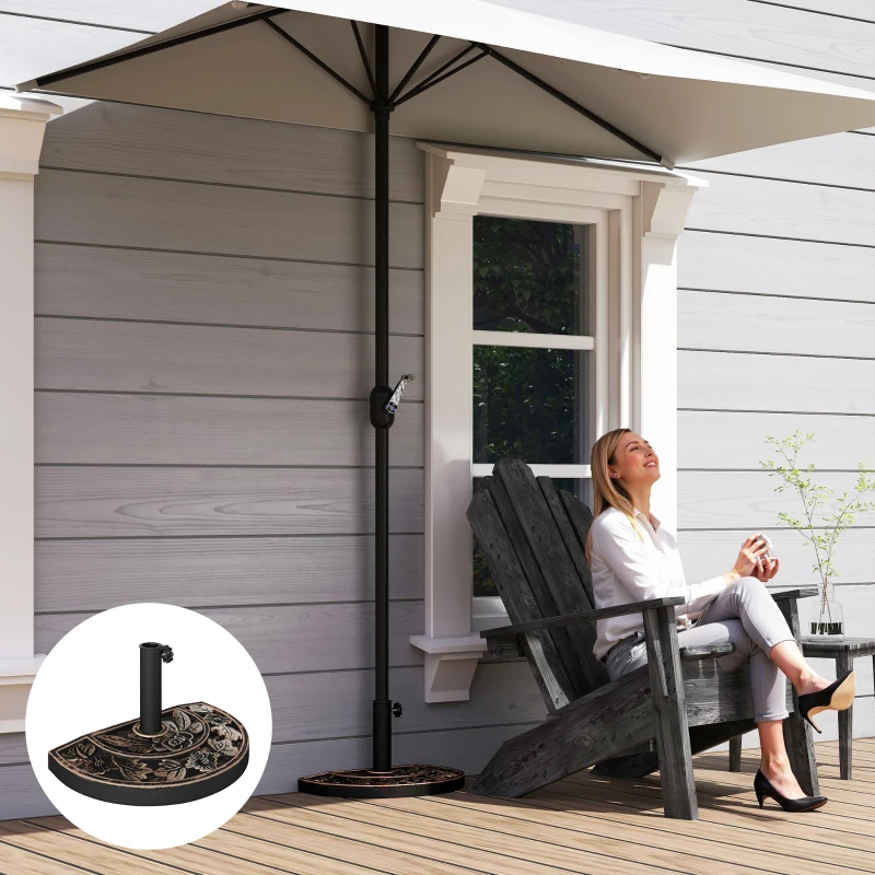 Outsunny Pied de parasol base de lestage parasol demi-cercle poids net 9 kg résine imitation fonte motif fleur 50L x 31l x 32H cm bronze