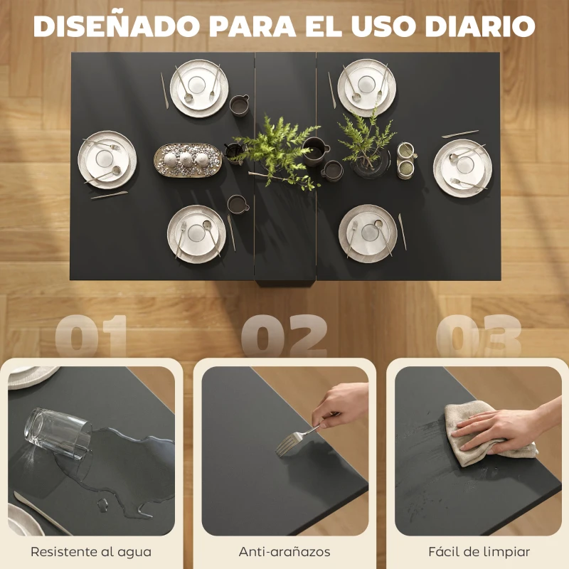 HOMCOM Mesa de Cocina Plegable con 2 Ruedas 2 Estantes de Almacenaje y 2 Alas Abatibles Estilo Moderno 75x140x74 cm Negro