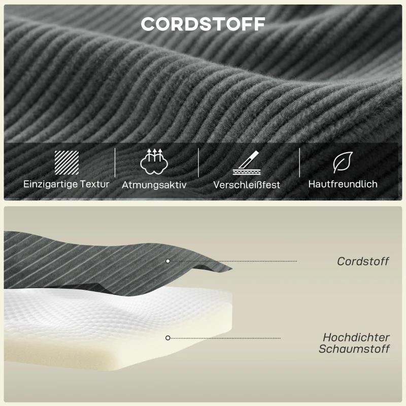 HOMCOM Modulares Ecksofa, L-förmiges Sofa-Bett mit tiefem Sitz, breiten Armlehnen, 2 Kissen, Dunkelgrau