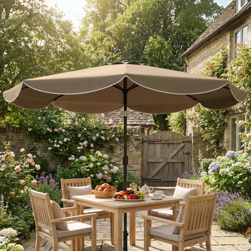 Outsunny Parasol de terrasse extérieur Ø2,7 m Parasol à inclinaison réglable 3 positions Manivelle et volant Kaki