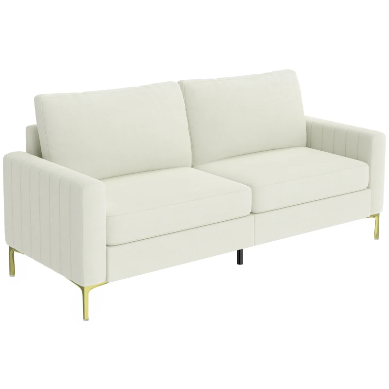 HOMCOM Sofá de 3 Lugares de 181 cm Estofado em Veludo com Almofadas Espessas Pernas de Metal Branco Creme