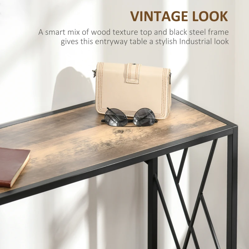 HOMCOM Konsola, Stół do Przedpokoju, Design Industrialny, Stabilna Metalowa Rama, 120 x 35 x 75 cm