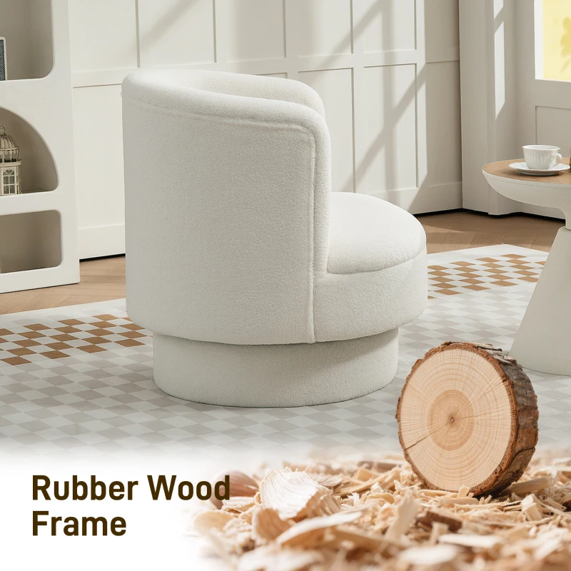 HOMCOM 360° Swivel Accent Chair, Upholstered Sherpa Armchair, Modern Lounge Chair with Rubber Wood Frame for Living Room, Bedroom, Cream White