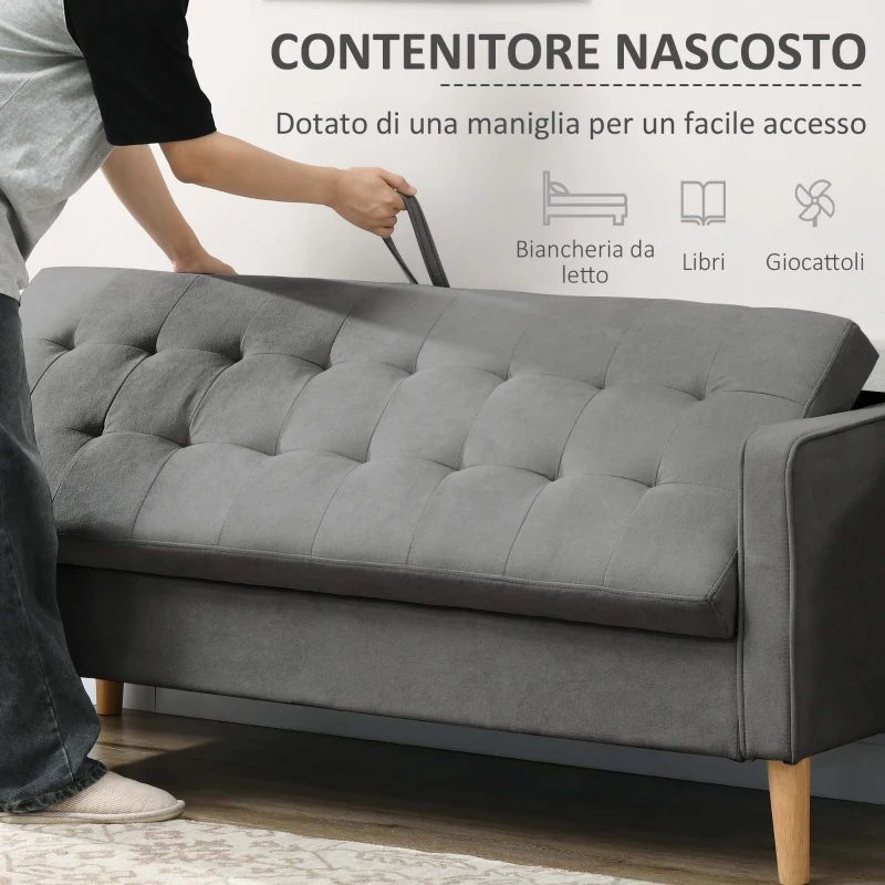 HOMCOM Divano 3 Posti Moderno in Velluto di Ghiaccio con Vano Contenitore e Design Scandinavo, Grigio, 166.5x62x82cm