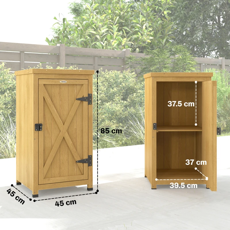 Outsunny Wooden Garden Shed, Garden Tool Storage Shed with Metal Top and Shelf, , Light Grey