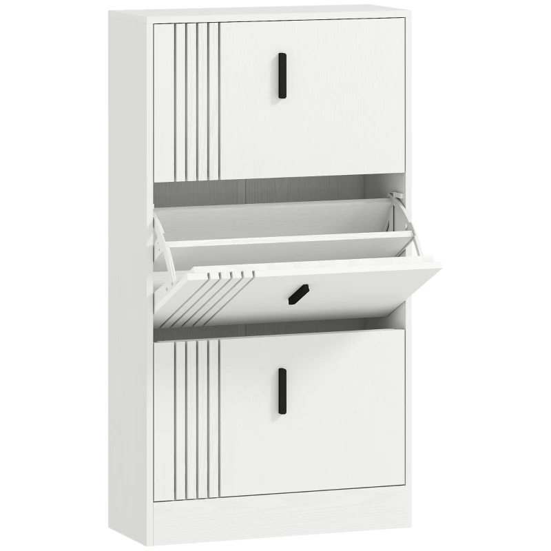 HOMCOM Meuble à chaussures armoire à chaussures à 3 abattants 18 paires grande capacité en bois 63 x 24 x 117 cm blanc