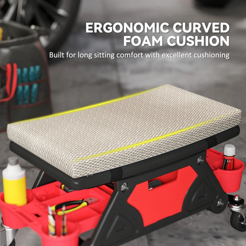 HOMCOM Taboret warsztatowy z kółkami i półką, wysokość 35 cm, do 135 kg, Szary