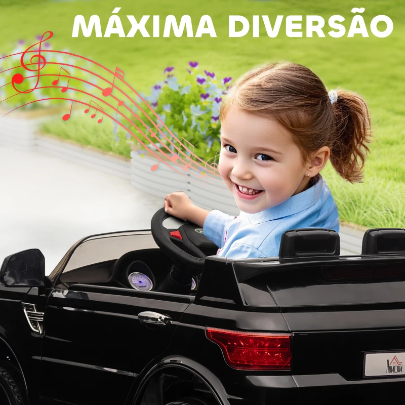 HOMCOM Carro Elétrico SUV Infantil 12V com 2 Motores Controlo Remoto Faróis Buzina Bluetooth Música USB e Abertura de Porta 3-5km/h 110x68x52cm Preto