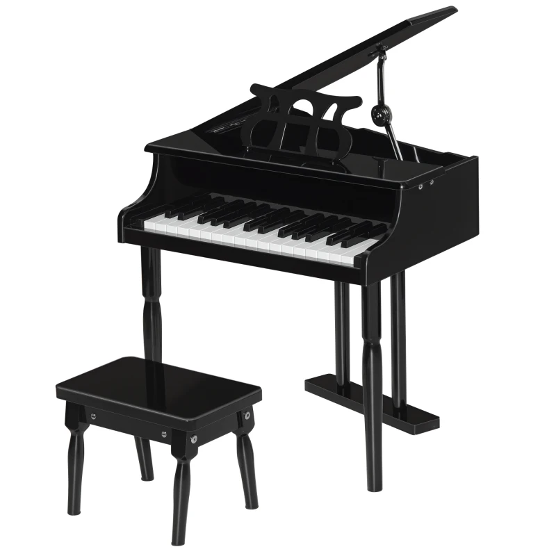 HOMCOM Piano à queue enfant en bois Piano enfant clavier de piano 30 touches - tabouret et pupitre inlus - Instrument de Musique - MDF noir