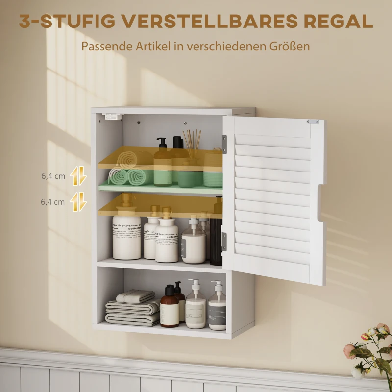 HOMCOM Badkamerkast Hangkast Wandkast met 1 deur, verstelbare planken 40 x 20 x 60 cm Wit