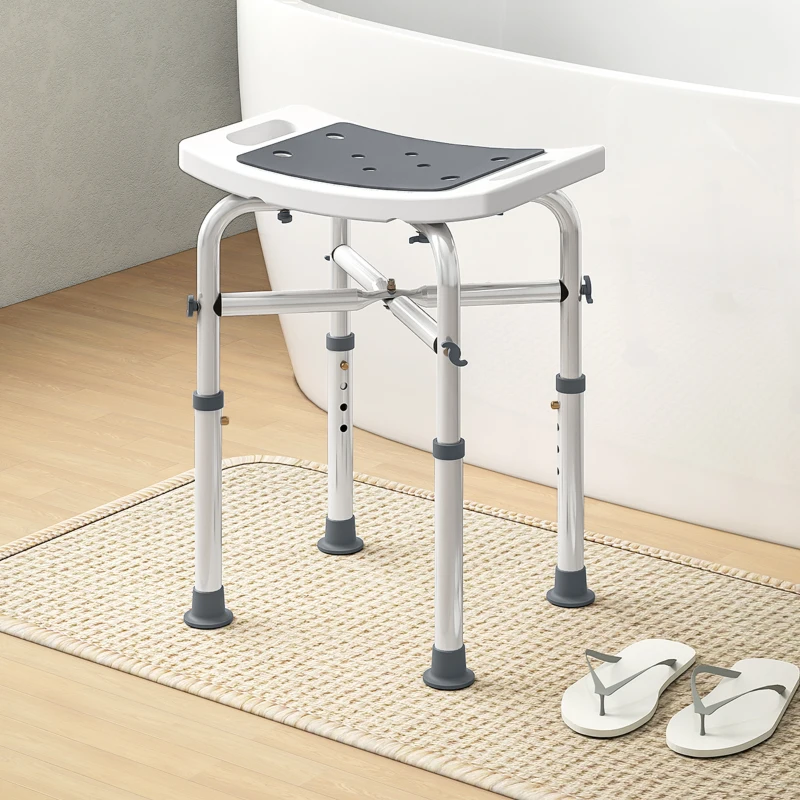 HOMCOM Tabouret de douche chaise de douche - assise rembourré et réglable, patins à ventouses antidérapants, en aluminium gris
