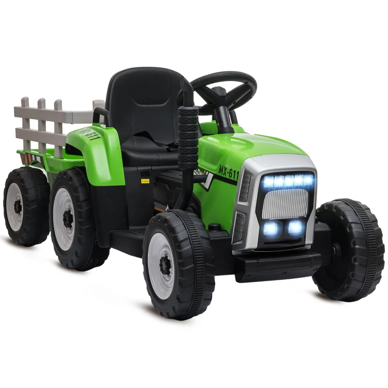 HOMCOM Tracteur électrique avec remorque amovible, pour enfants de 3 à 6 ans avec télécommande MP3 musique affichage lumières