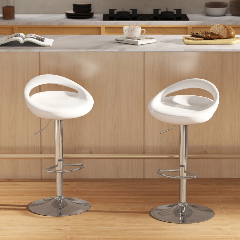 HOMCOM Lot de 2 tabourets de bar chaises de bar hauteur réglable dossier et repose-pieds pivotant à 360° 46x41x76-96cm blanc