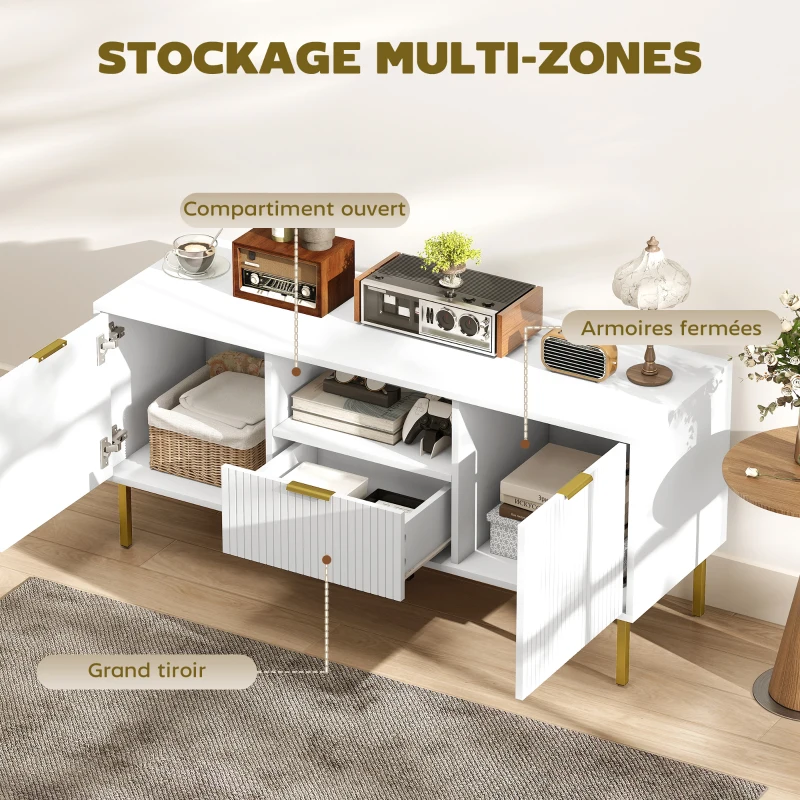 HOMCOM Meuble TV, meuble télé pour 40 pouces avec 2 portes à fermeture douce, tiroir et compartiment ouvert, 120x39x54cm, blanc