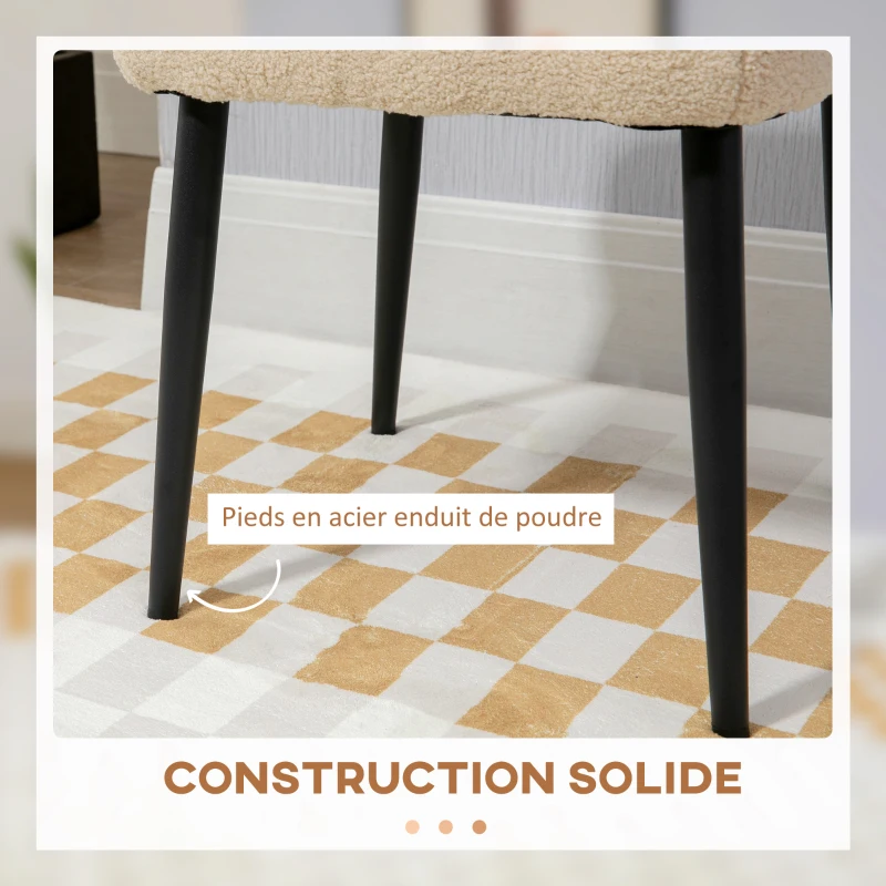 HOMCOM Repose pied salon, tabouret ottoman en tissu effet laine bouclée, pieds en acier, 42 x 42 x 44 cm, beige