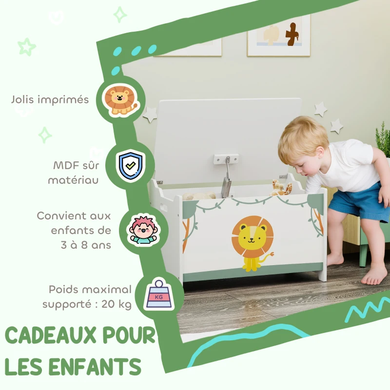AIYAPLAY Coffre à jouets avec couvercle, coffre de rangement enfant avec charnières de sécurité, 60 x 37 x 39 cm, vert(m-7)