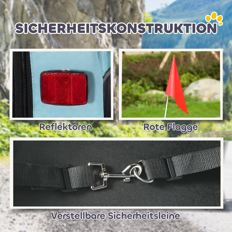PawHut Faltbarer Fahrradanhänger mit Sicherheitsreflektoren, Leine, für Mittelgroße Hunde bis 20 kg 143 x 70 x 90 cm Hellblau