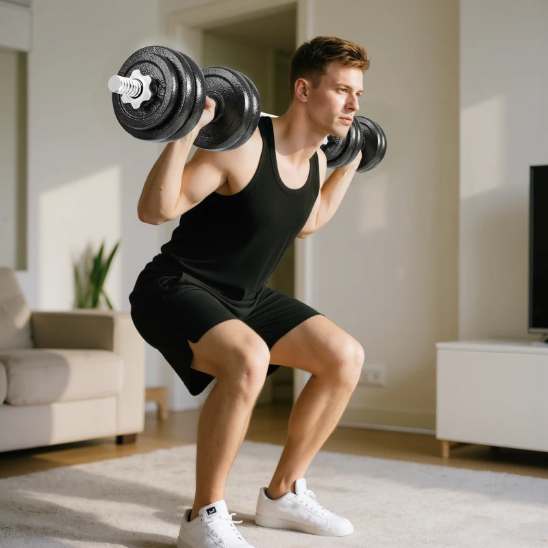 SPORTNOW 2-in-1 Adjustable Dumbbells Set, 30kg Cast Iron Weights Dumbbells Set with Non-Slip Grip for Strength Training, Weight Lifting, Bodybuilding, Home Gym Workout Equipment for Men & Women