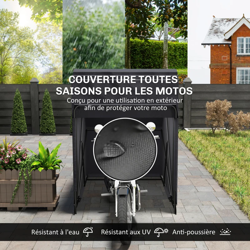 Outsunny Abri de moto extérieur tente à moto housse de protection en tissu Oxford, 2 fenêtres, 345 x 135 x 191 cm, noir