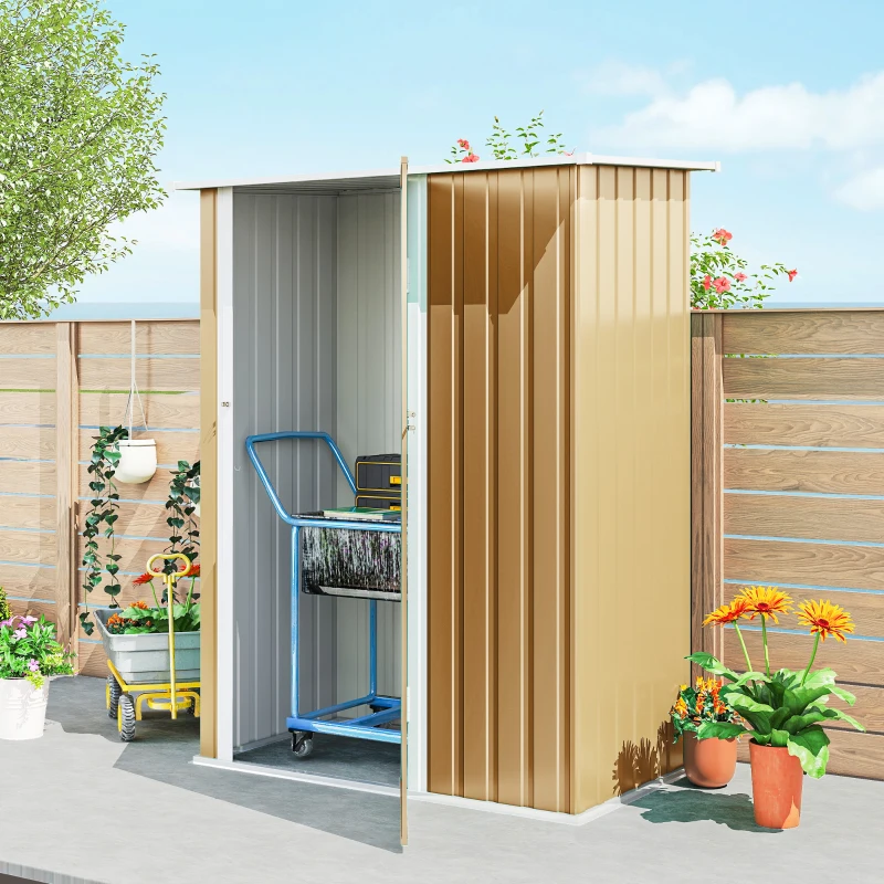 Outsunny Capanno Porta Attrezzi in Metallo con Tetto Inclinato e Porta Bloccabile, 142x86x189 cm, Giallo