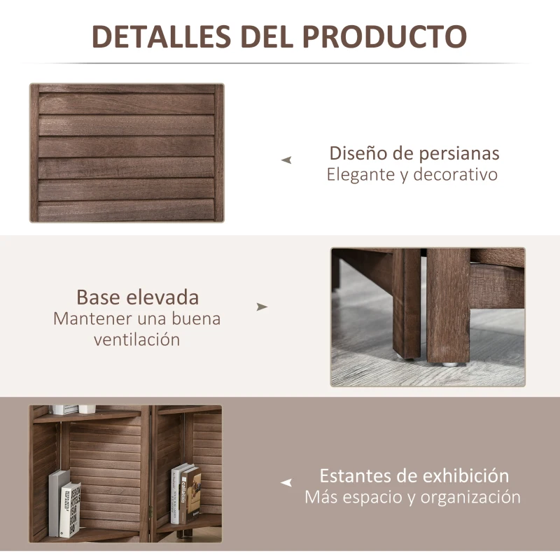 HOMCOM Biombo Plegable de 4 Paneles de Madera 162x170 cm Biombo Separador de Ambientes con 3 Estantes Nogal