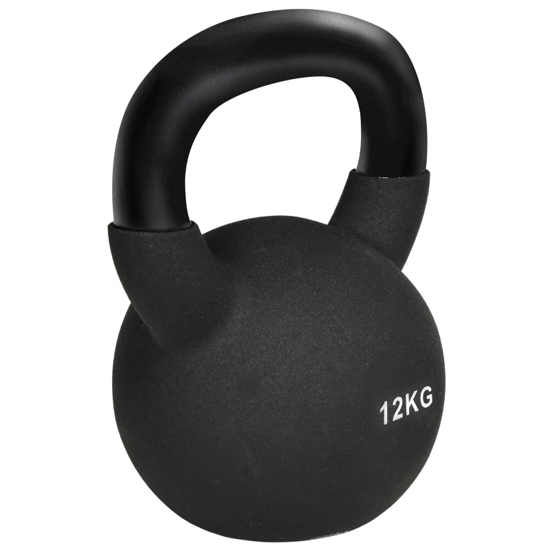 HOMCOM Kettlebell 12 kg z osłoną z tworzywa, Stal, Czarny 20 x 13 x 22cm