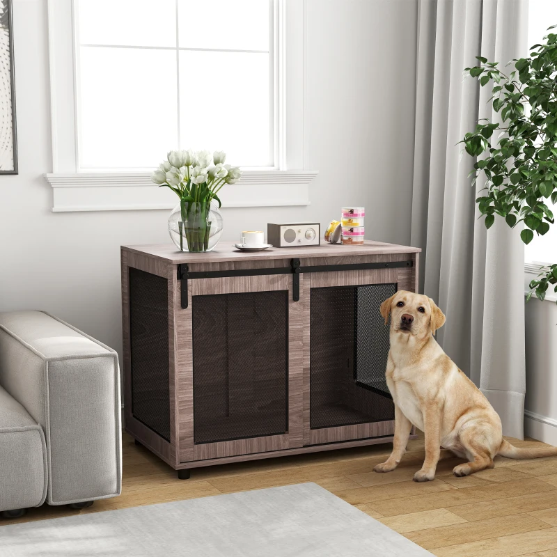 PawHut Dog Crate Furniture with Sliding Door for Large Dogs, Walnut Brown