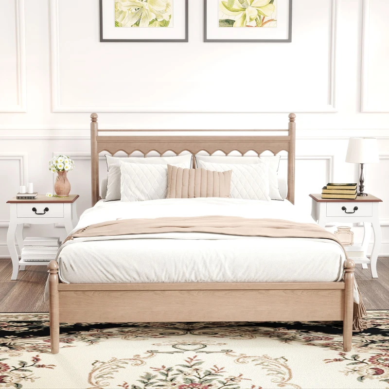 HOMCOM Comodino con Cassetto e Ripiano Aperto in Stile Francese in Legno, 45x35x55 cm, Bianco e Rovere