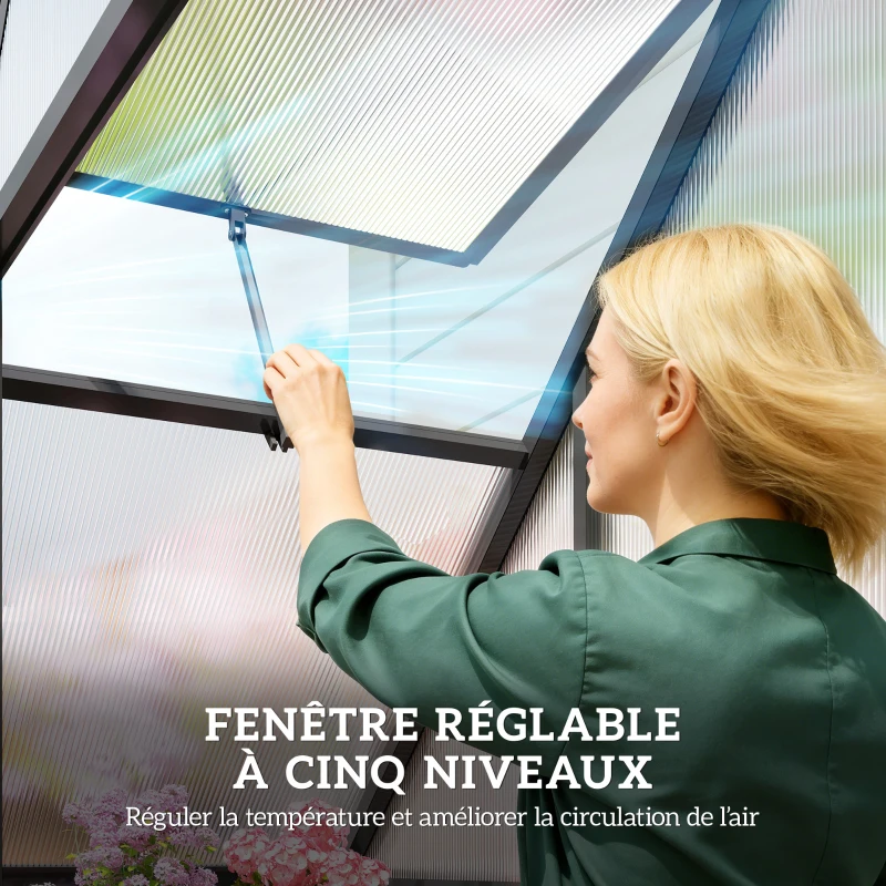 Outsunny Serre de jardin en aluminium polycarbonate, serre avec fenêtre réglable porte battante résistant intempéries transparent
