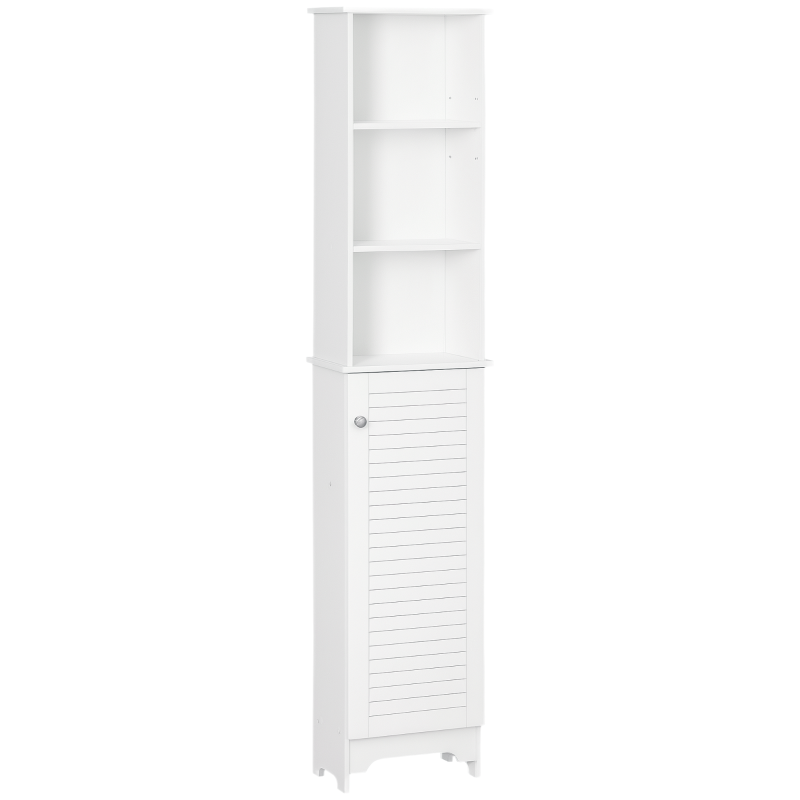 HOMCOM Tall Bathroom Cabinet Storage Cupboard Floor Standing Home Bathroom Furniture w/ 6 Shelves 165H x 34W x 20D cm White