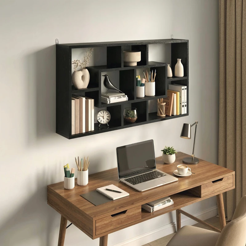 HOMCOM Estante de Pared Decorativo Estantería para Libro, CDs con 8 Cubos 85x14,5x47,5 cm Negro