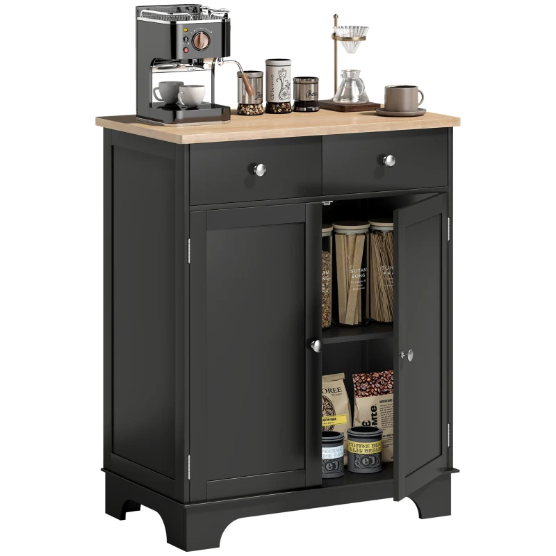 HOMCOM Meuble de rangement buffet salon avec placards, 2 tiroirs et étagères réglables, 68x40,3x85cm, noir et bois naturel