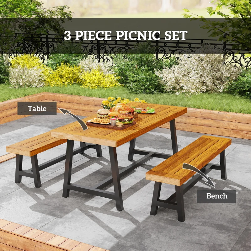 Zestaw mebli 3-częściowy, stół i 2 ławki, dla 4 osób