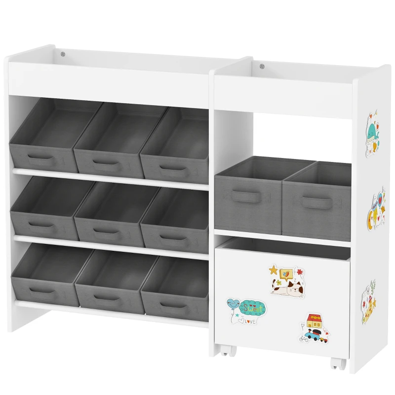 AIYAPLAY Étagère à jouets pour enfants étagère à livres 11 bacs de rangements en tissu non tissé 105 x 30 x 80 cm blanc