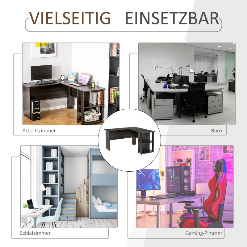 Aosom Eckschreibtisch mit 2 Regalen Dunkelbraun