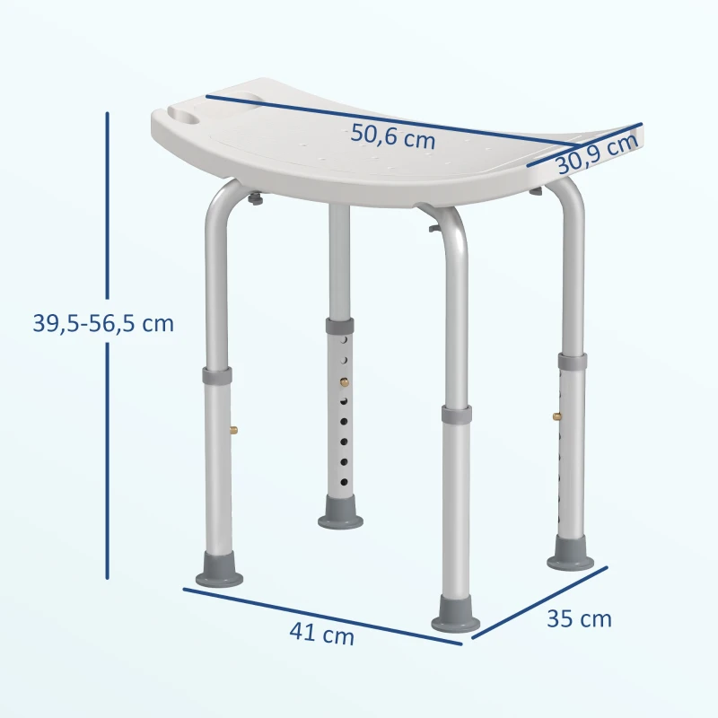 HOMCOM Siège de Douche réglable en Hauteur Tabouret de Douche Ergonomique Pieds antidérapants Charge Max. 136 Kg alu HDPE Blanc