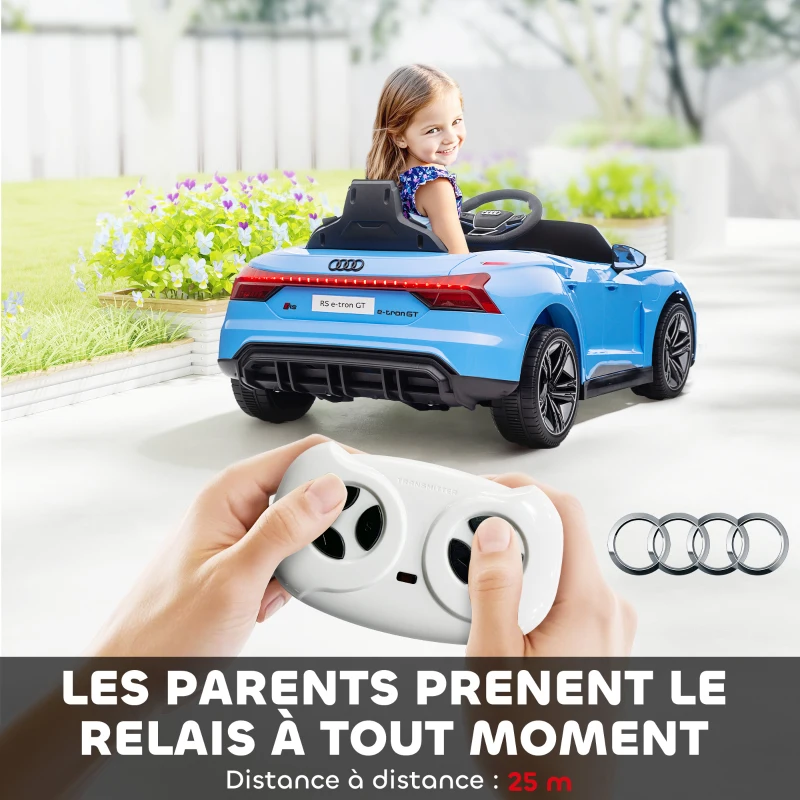 HOMCOM Voiture électrique enfant 12 V - véhicule électrique avec télécommande parentale fournie - V. Max. 5 Km/h - effets sonores, lumineux - Audi RS E-tron GT bleu(m-5)
