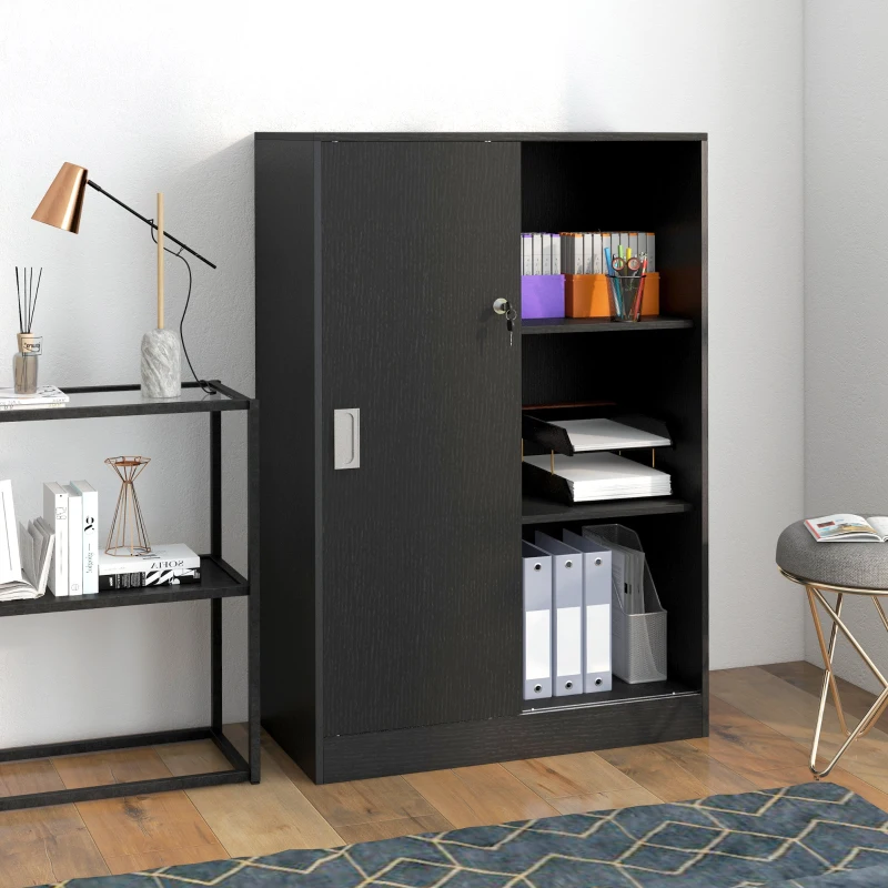 HOMCOM Armoire de Bureau 2 Portes coulissantes verrouillables dim. 80L x 40l x 120H cm 2 étagères Panneaux Particules Noir