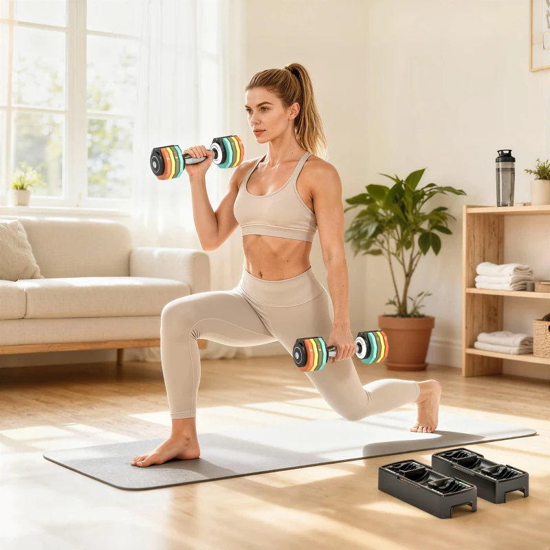 SPORTNOW Conjunto de Halteres Ajustável Halteres 1-5kg com Ajuste Rápido e Suporte Cabo Antiderrapante Economiza Espaço