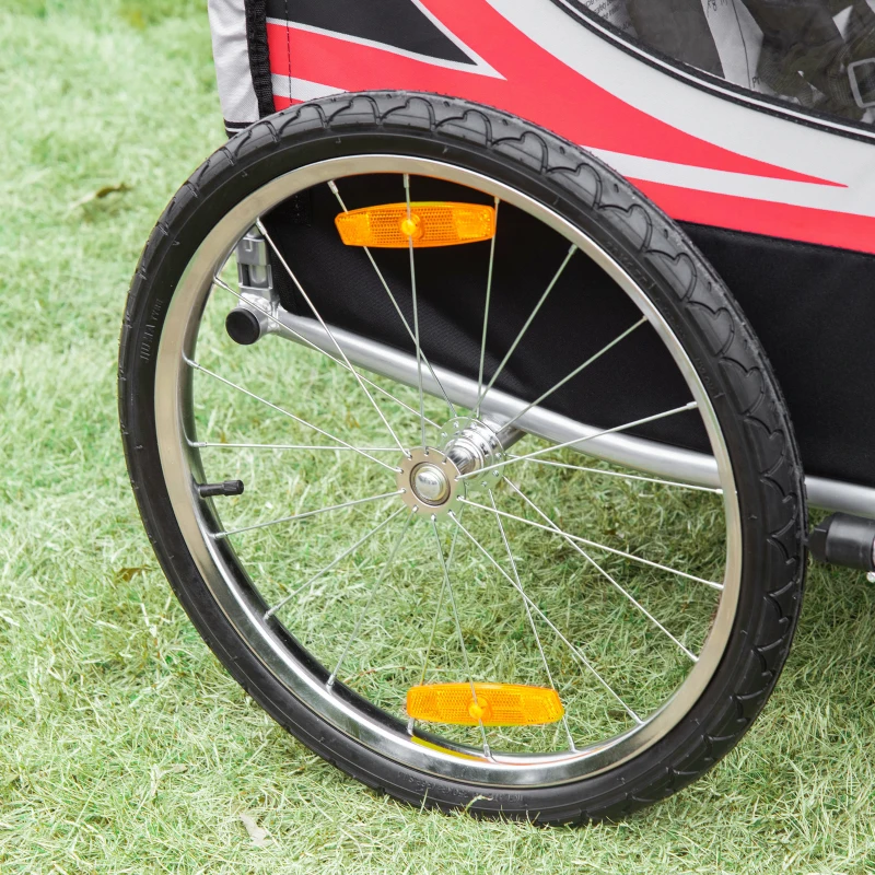 Homcom Remorca Bicicleta Copii 2-in-1 – Carucior 2 Locuri cu Frana(m-13)