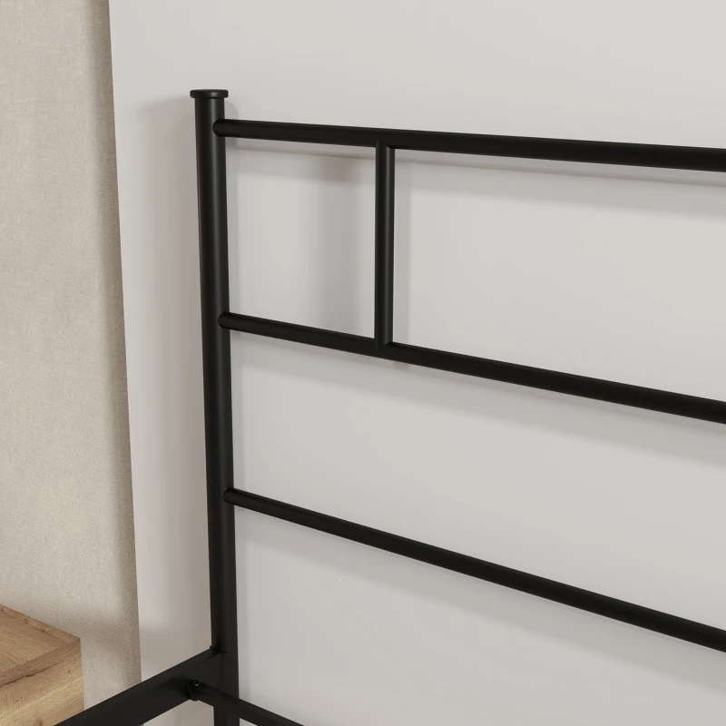 HOMCOM King Metal Bed Frame Solid Bedstead Base with Headboard and Footboard, Metal Slat Support and Underbed Storage Space, Bedroom Furniture, Black