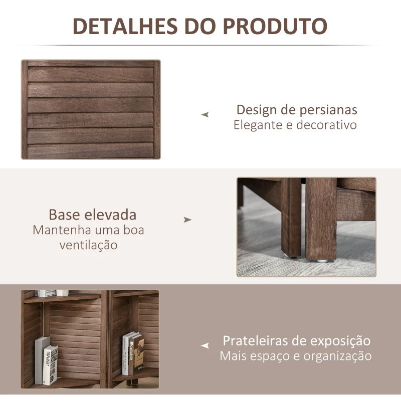 HOMCOM Biombo Dobrável de 4 Painéis de Madeira 162x170 cm Divisória de Ambiente com 3 Prateleiras Nogueira