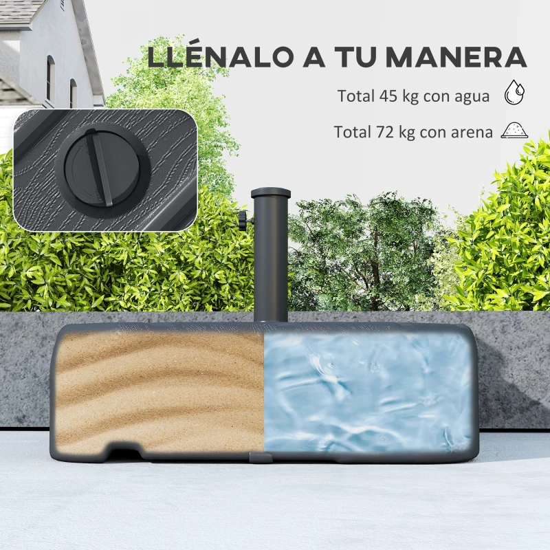 Outsunny Base para Sombrilla con Ruedas Asa Telescópica para Postes Ø38 mm Ø48 mm Rellenable de Arena 72 kg o Agua 45 Litros