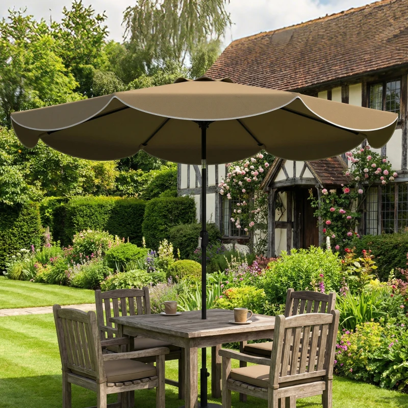 Outsunny Parasol de terrasse extérieur Ø2,7 m Parasol à inclinaison réglable 3 positions Manivelle et volant Kaki