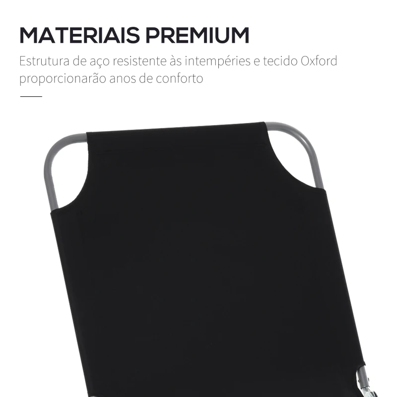 Outsunny Espreguiçadeira de Jardim Exterior Dobrável com Encosto Ajustável em 5 Posições Suporta Até 120 kg para Terraço 187x55x24 cm Preto