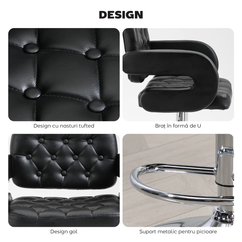 HOMCOM Tabouret de bar pivotant chaise de bar réglable en hauteur avec dossier repose-pieds et accoudoirs 61x50x93-113cm noir