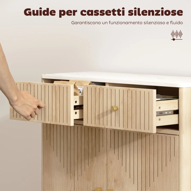 HOMCOM Credenza Buffet in Legno con 2 Cassetti, Armadietto e Piano d'Appoggio Effetto Marmo, 77x30x80 cm, color Rovere