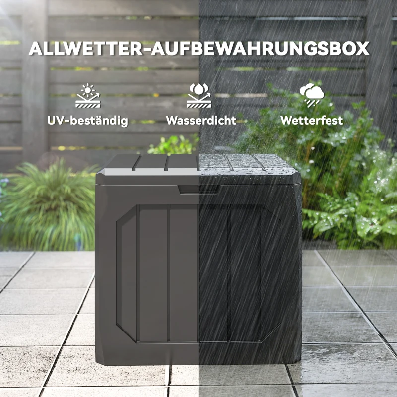 Outsunny 121L Kunststoff Garten-Aufbewahrungsbox, Outdoor-Aufbewahrungsbox mit Griffen, Schwarz